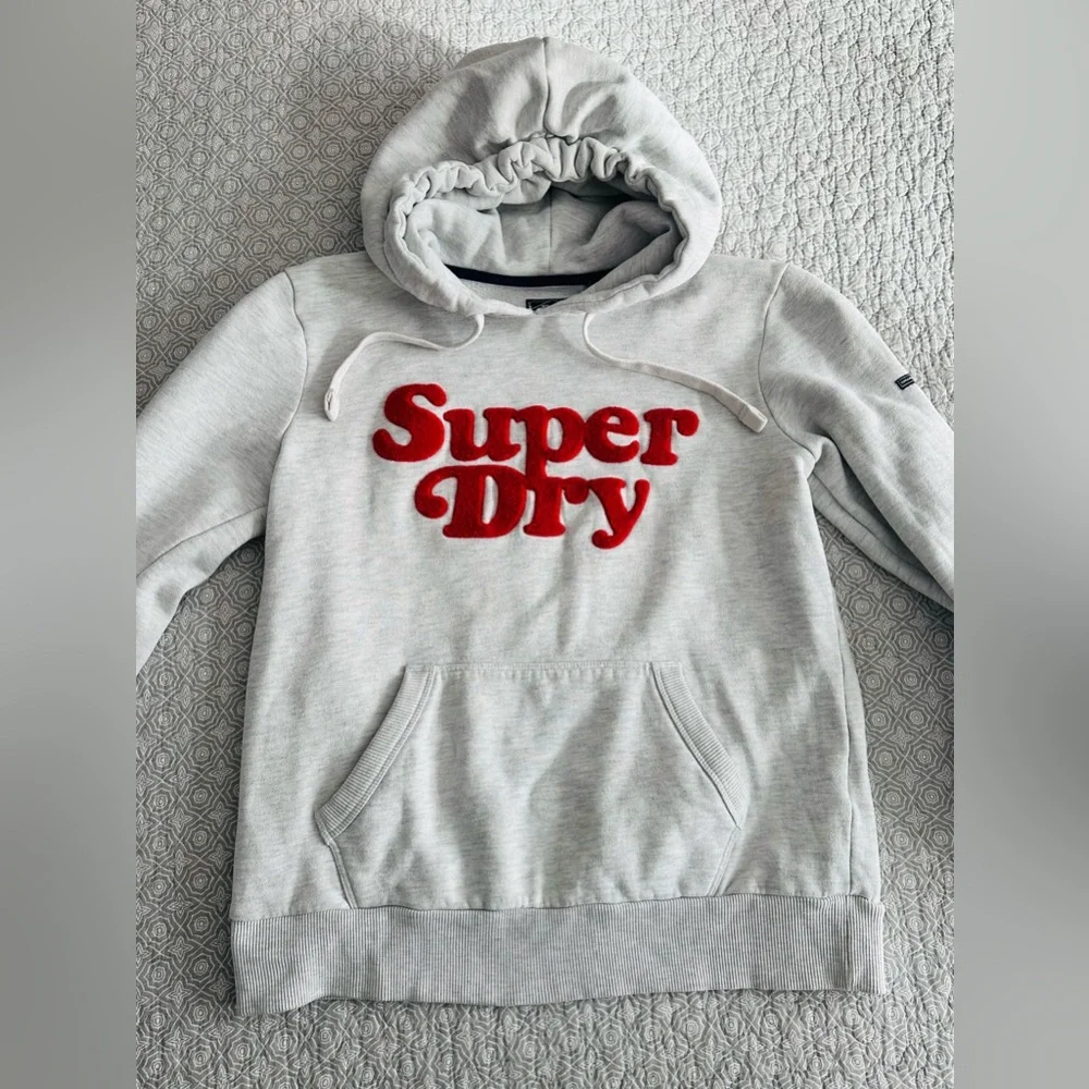 Superdry Vintage Cooper Classic Gray Hoodie Sweatshirt Red Logo Women’s Size 6 - Picture 2 of 14